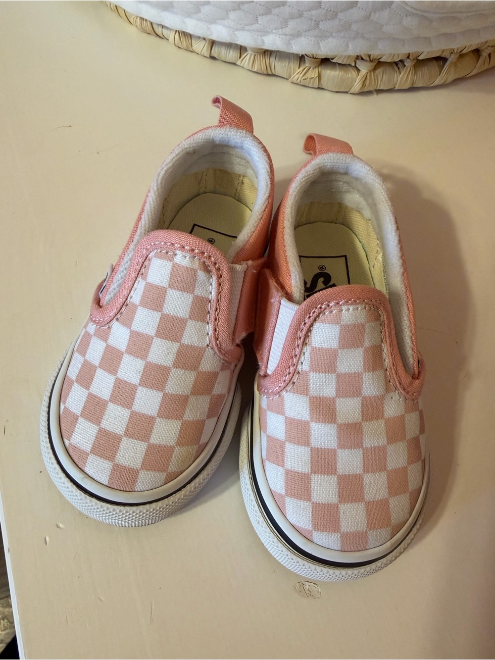 Vans Toddler Pink and White Checkerboard Slip-On Sneakers